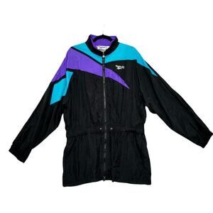 Vintage Reebok Windbreaker Size XL – 80s/90s Nylon Colorblock Black Purple Teal